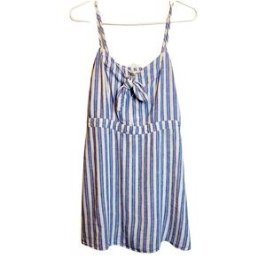 Miss‎ Selfridge Women's Linen Blend Mini Striped Tie-Front Dress Blue White Sz 8